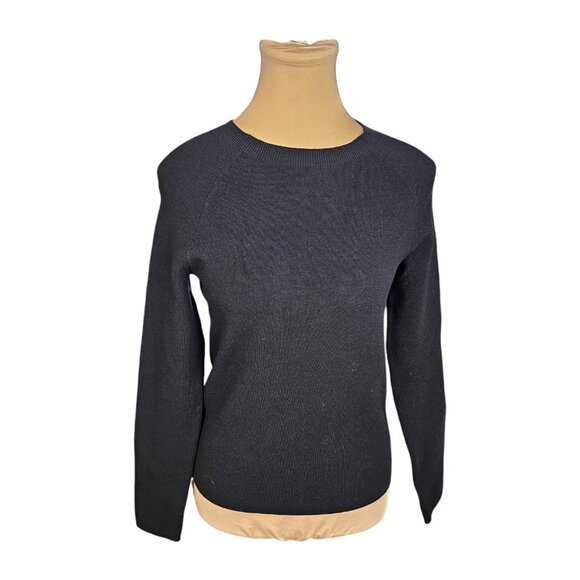 Eileen Fisher Black Long Sleeve High Crew Neck Contour Sweater Sz M - Picture 1 of 7